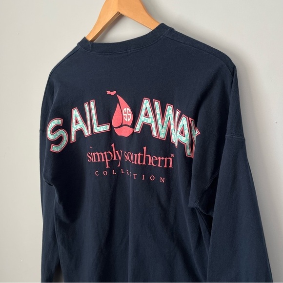 Simply Southern Collection Sail Away Navy Blue Oversized Long Sleeve Shirt Sz S - Picture 12 of 14